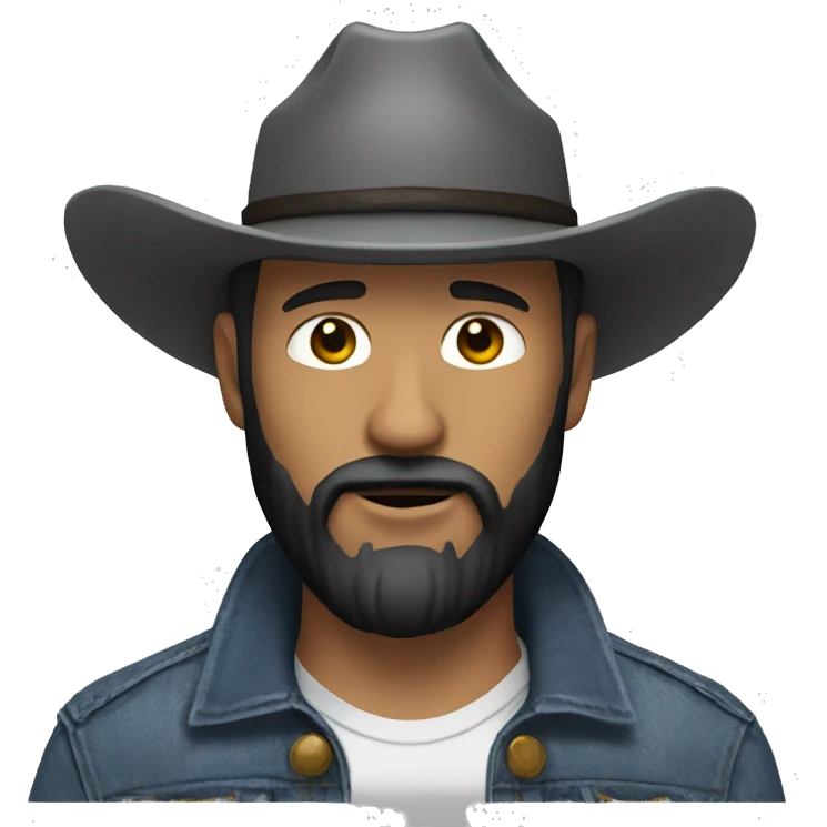A white man using a cowboy hat, a jeans jacket and a black beard emoji