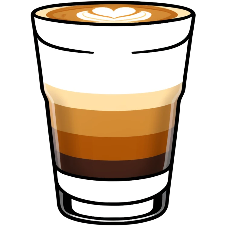 Small 4.5 ounce Gibraltar glass with cortado espresso drink, smooth gradient from light brown on top to darker at bottom, no white froth, just smooth milk and espresso integration emoji