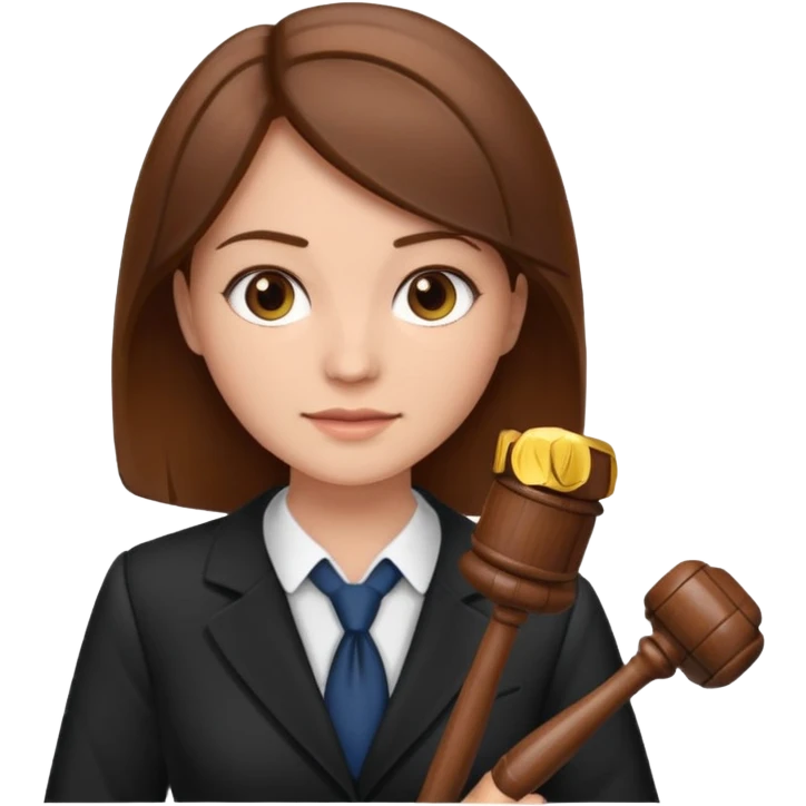 Mujer abogada, castaña, con un mazo  emoji