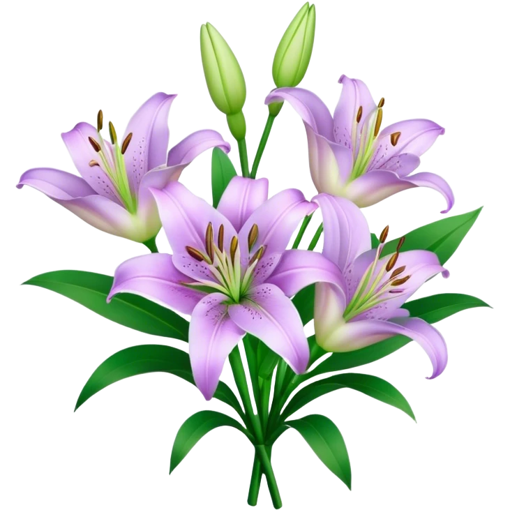 bouquet Light Purple Lily, luxuriant, leaf, bud emoji