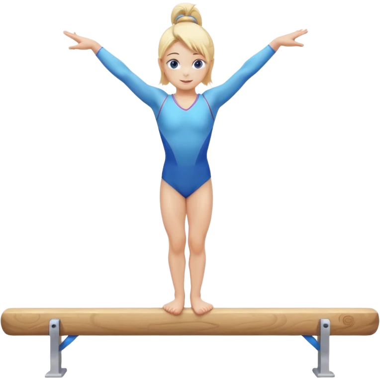 girl gymnast with blonde hair and blue eyes, balancing on a beam emoji