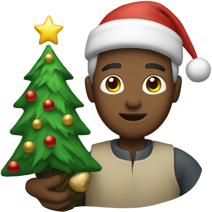 Man holding Christmas tree emoji