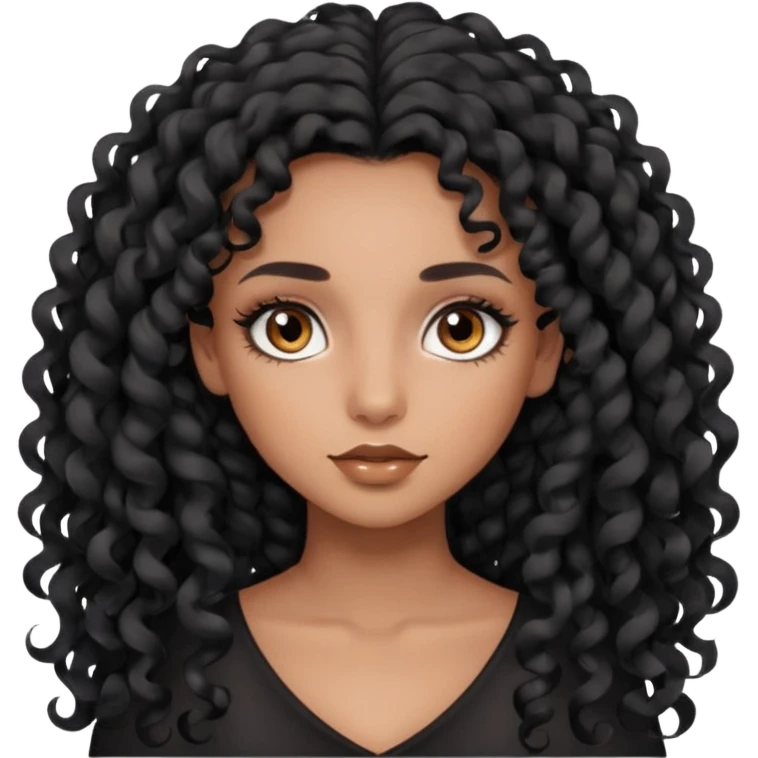 girl with long black curls and brown eyes, brown skin, eyelashes, siren eyes emoji