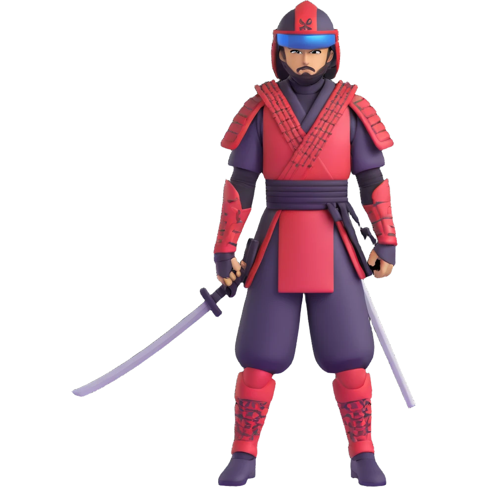 male futuristic tech samurai with digital visor and high-tech weapons emoji