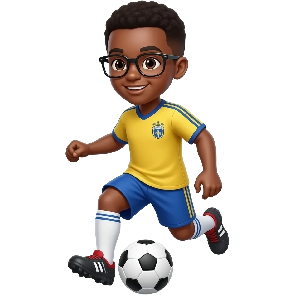 black boy with glasses playing soccer emoji