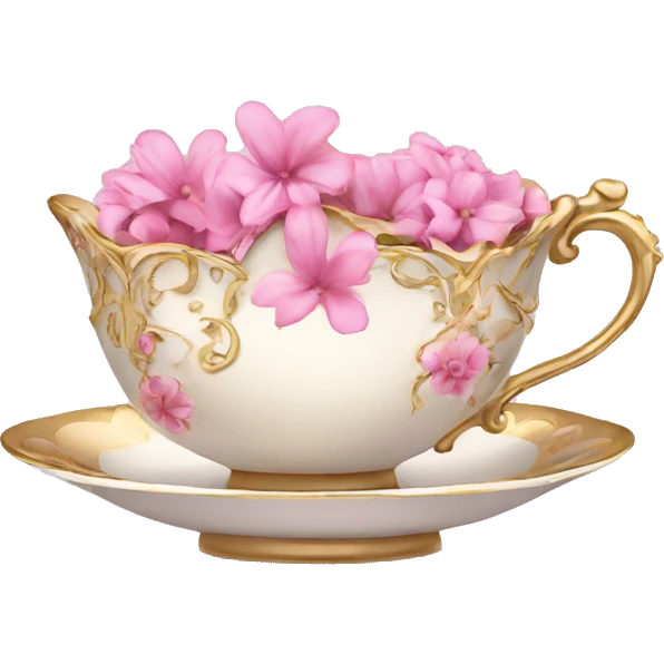 princess tea cup with pink flowers and gold details  emoji