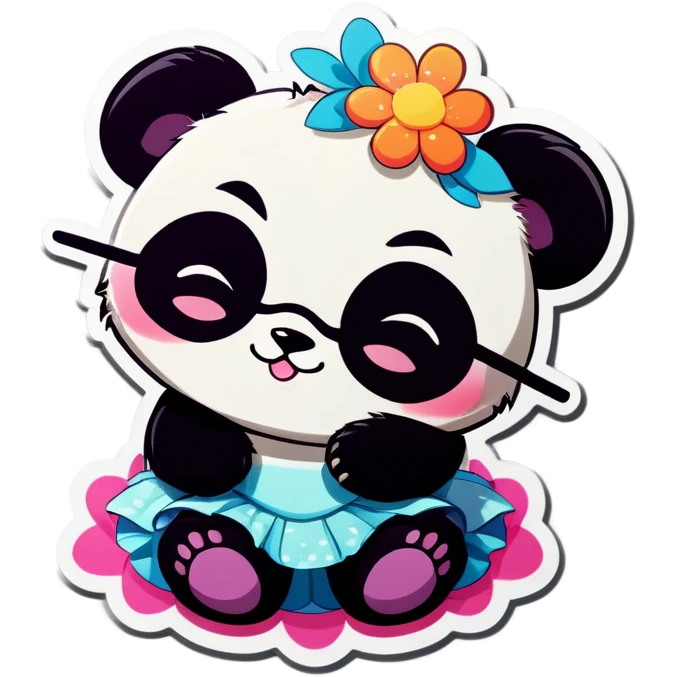  Cute female Panda wearing a tutu and glasses with a flower above 1 ear sleeping  emoji