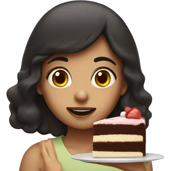 Dark haired girl eating cake  emoji