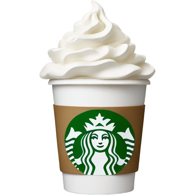 Coffee in a white Starbucks cup with whipped cream on top emoji