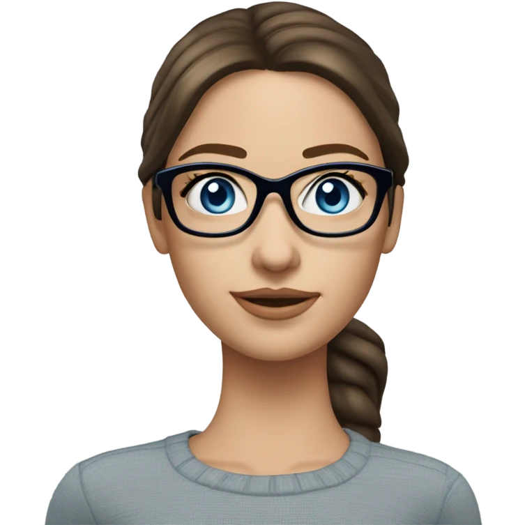 Realistic pale elegant classy model, straight shoulder length brunette, glasses and blue eyes  emoji