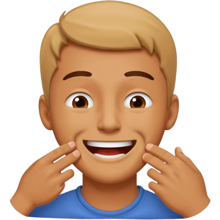 male choking himself with a smile on his face emoji