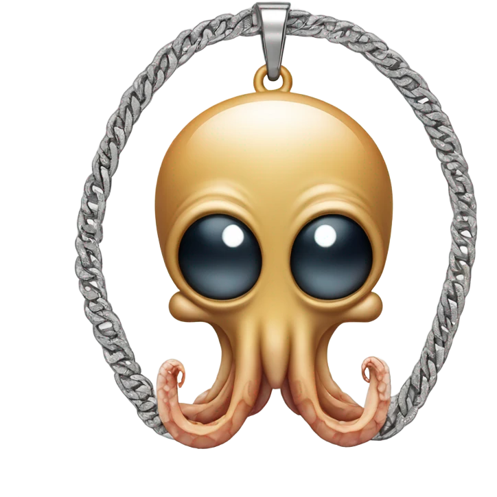 iOS squid emoji with angry eyebrows but facing straight forward, with diamond Cuban chain with diamond “AAA” pendant, holding a joint with smoke in a tentacle emoji