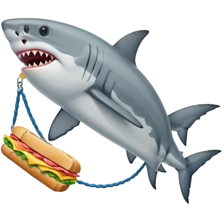 Great white shark walking a tight rope eating a sandwich  emoji