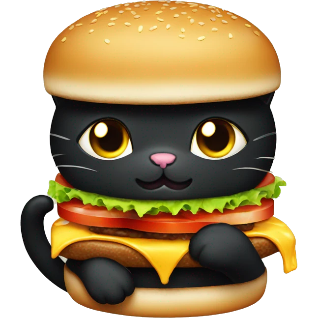 Black cat with burger emoji