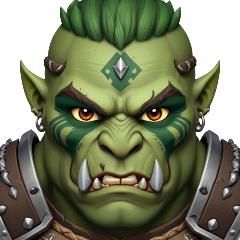 Cinematic Realistic WoW Orc Warrior Portrait, depicted with battle-scarred, rugged green skin and a powerful, muscular build that radiates primal strength. Clad in intricately detailed tribal armor accented with dark leather and iron embellishments in deep, earthy tones, his fierce eyes and determined expression exude honorable might. Rendered with lifelike texture and dramatic natural lighting, high shine, noble and formidable, capturing the essence of a legendary orc champion. emoji
