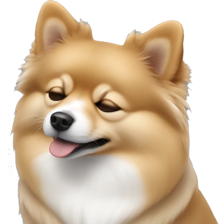 sleeping pomeranian-spitz mix light brown and white with gray ears emoji
