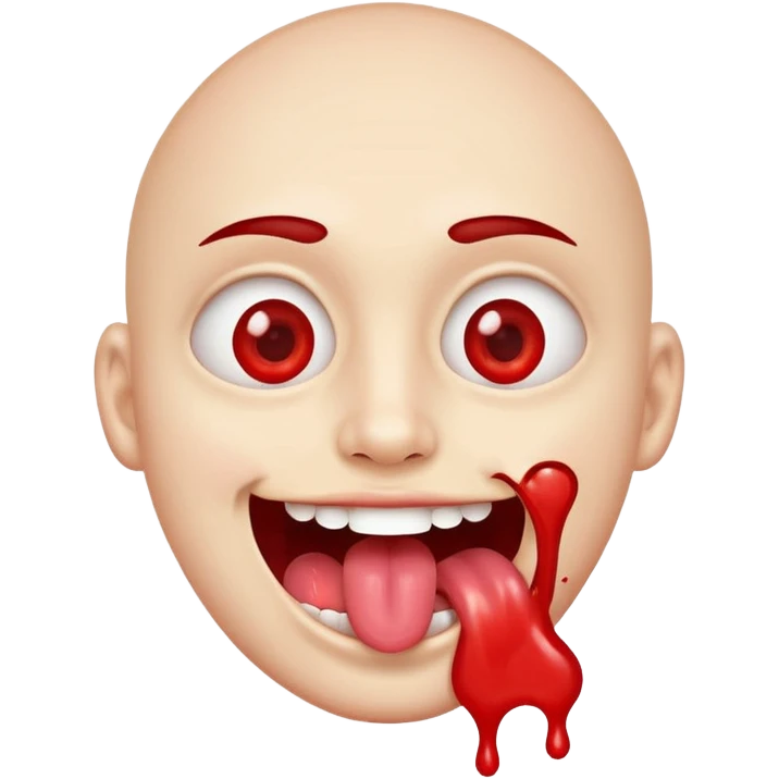Spilt glue on their face but is happy and smiling with their tongue out but their eyes are red emoji