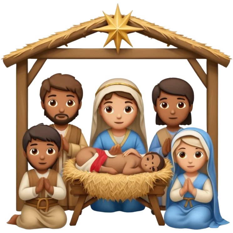 nativity scene in a manger with humans with Mediterranean skin color emoji