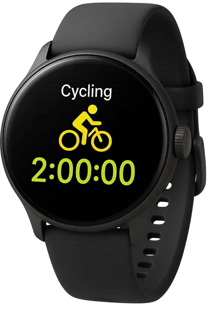 smartwatch con modalità attiva di bici che segna 2 ore di bici, REALISTICA 4K emoji