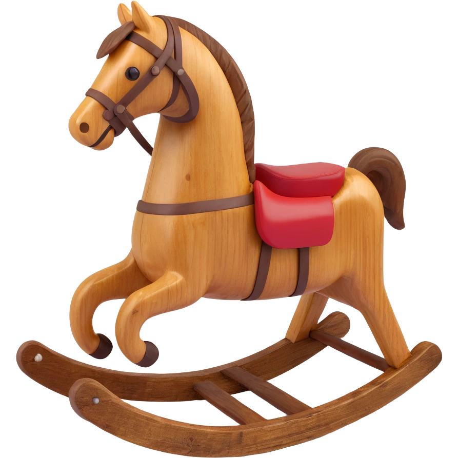 rocking horse, 3D, rustic, reclaimed wood, visible grain, vintage look, no text emoji