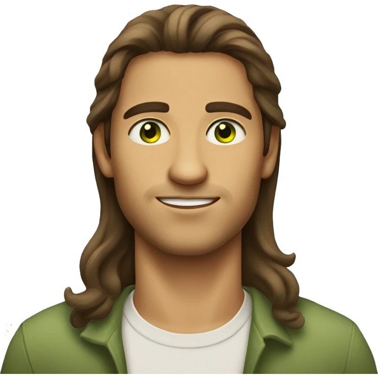 tan man with long brown hair and green eyes emoji