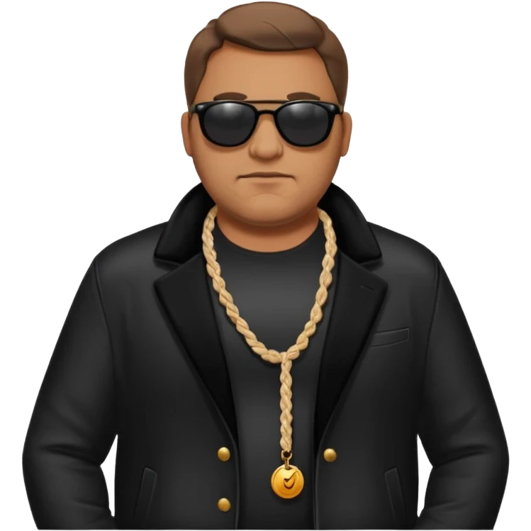 emoji of a bouncer, large man with sunglasses, black jacket, standing at a velvet rope emoji