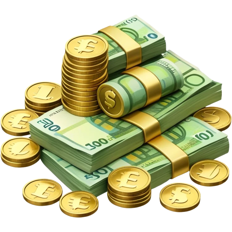 side view of a pile of euro coins and euro bank notes emoji