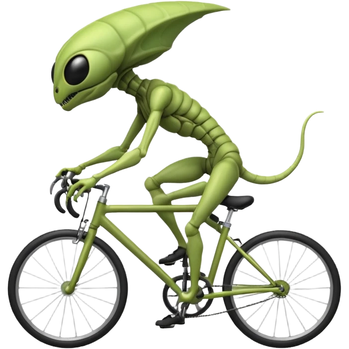 insectoid alien riding a bicycle, bug-like eyes, segmented limbs, strange but fun cycling pose, sci-fi creature vibe, 3D cartoon, mobile game icon style, clean background, no text, no watermark
 emoji