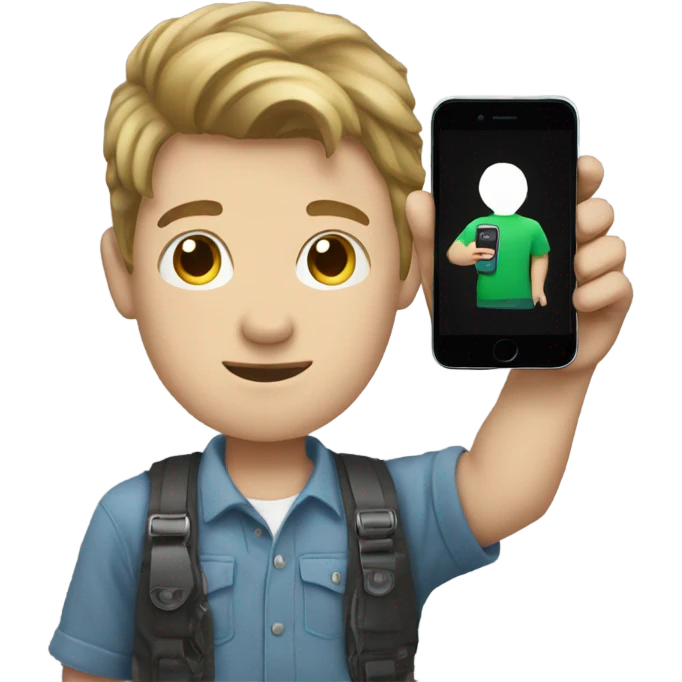 a white boy holds a phone in his hand  emoji