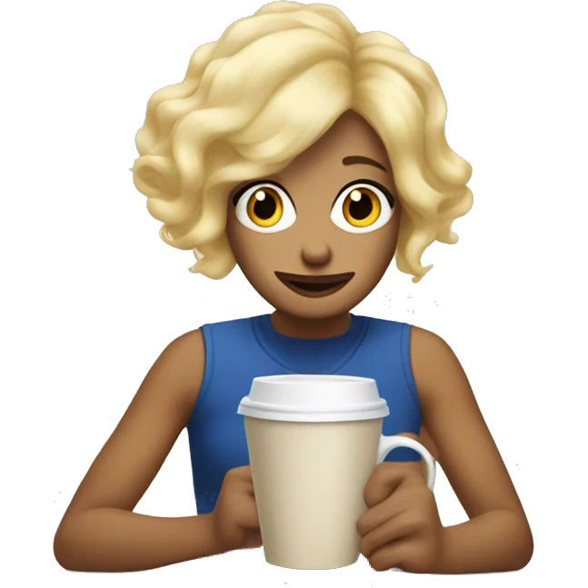 Dory the fish with a blonde wig and coffee emoji