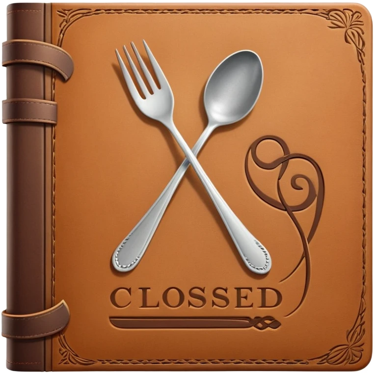Closed cookbook with a fork and spoon symbol on the cover – collection of recipes emoji