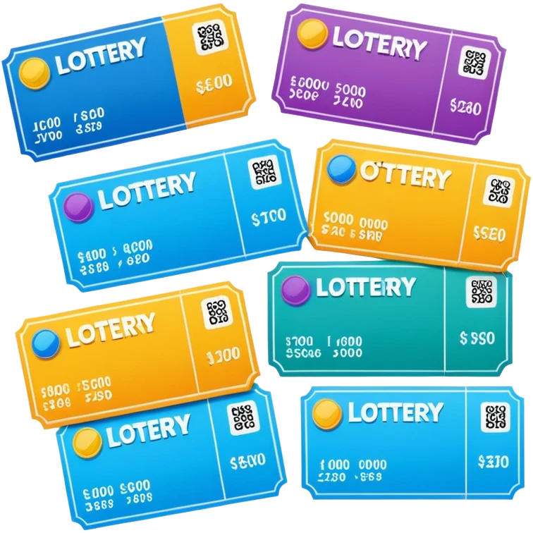 Create blank lottery coupons fanned out, clean and colorful, with different header colors and simple grid sections. No numbers, no text—just empty fields and a lottery-ticket layout. Bright, modern, and on a neutral background. emoji