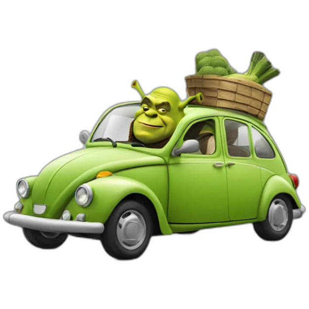 shrek in wolkswagen with logo emoji
