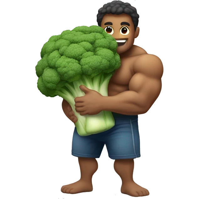 muscular man hugging large Brocolli  emoji