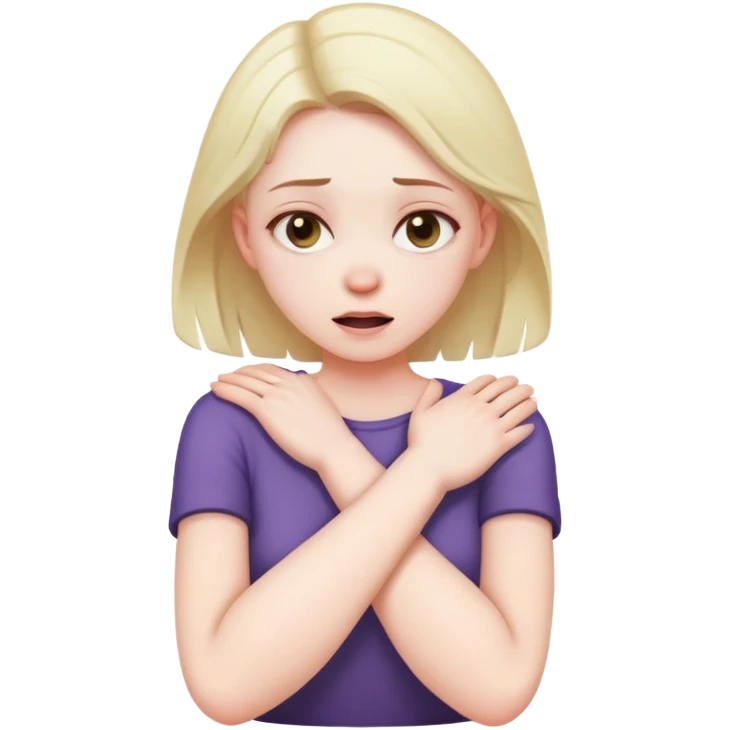 girl crossing her arms grabbing her neck while crashing out emoji