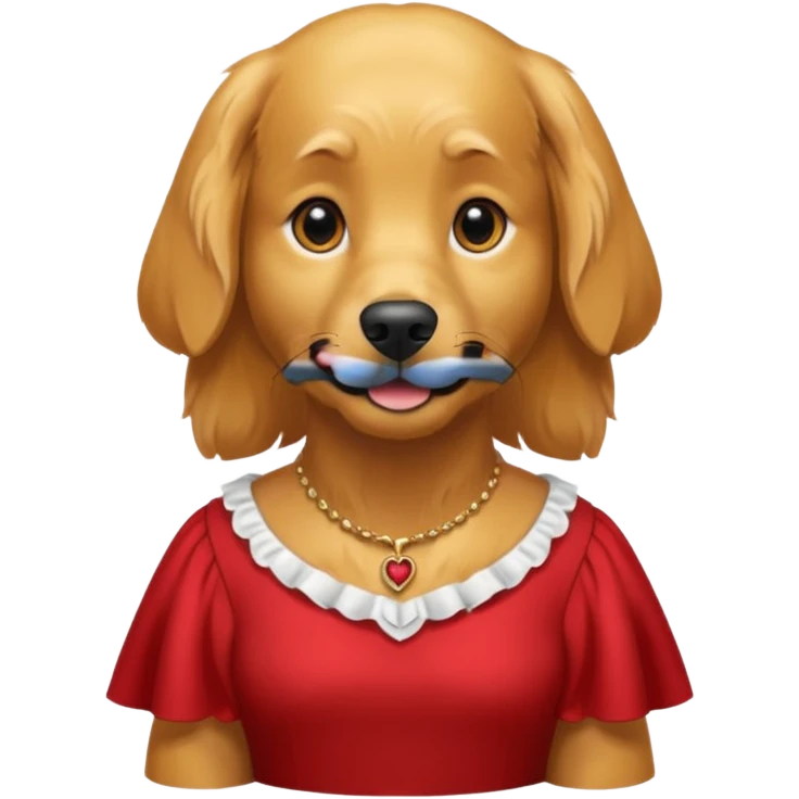 Golden retriever with a bit of a red fur,wearing a dress emoji