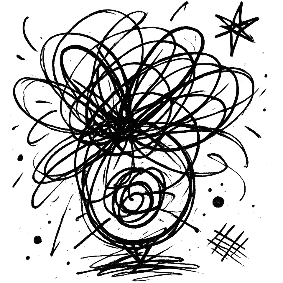chaotic icon style for chronic illness, abstract shapes and a recurring motif emoji