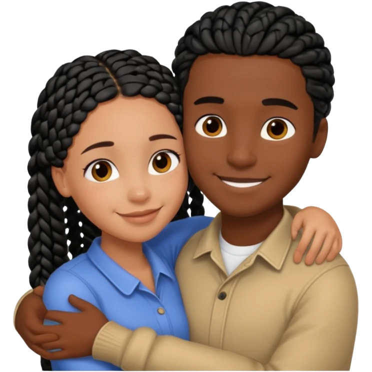 dark, black girl with black braids hugging her white italian boyfriend with straight parted brown hair emoji