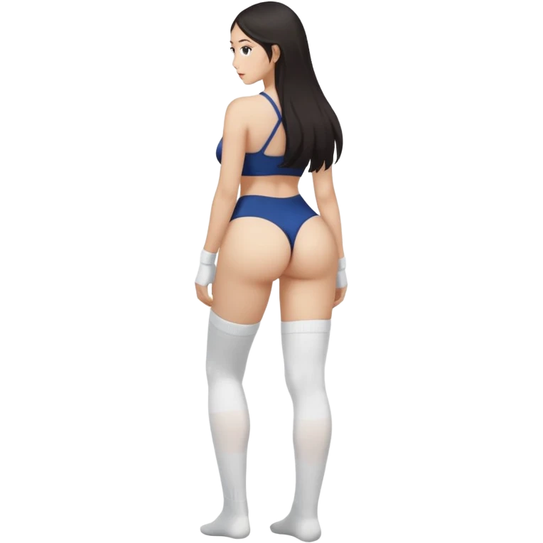 asian nude woman in sexy pose, butt view, beautiful face, full body, long dark hair, white socks emoji