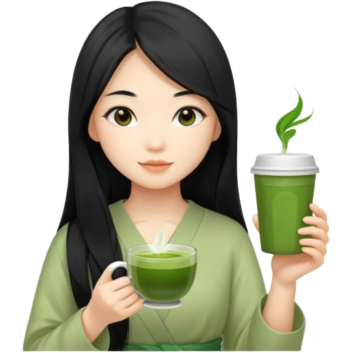 make an asian girl with long hair that loves matcha (in a cup not glasses) emoji