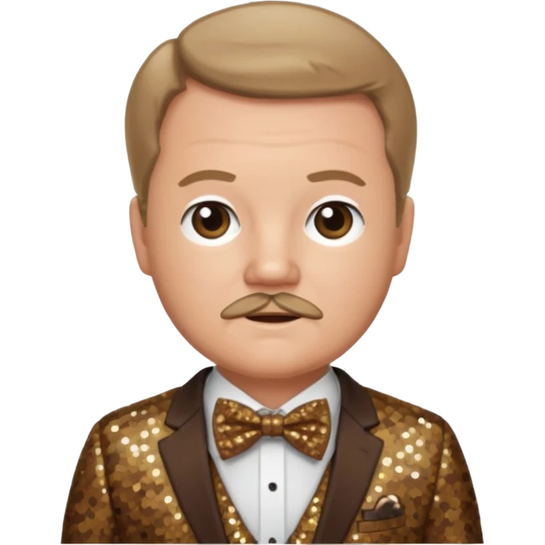 Kyle Gass with dark blonde hair, brown sequin suit with bow tie emoji