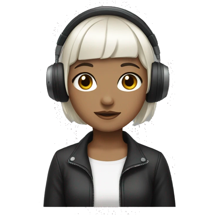 girl white skin short black hair with bangs and headphones emoji
