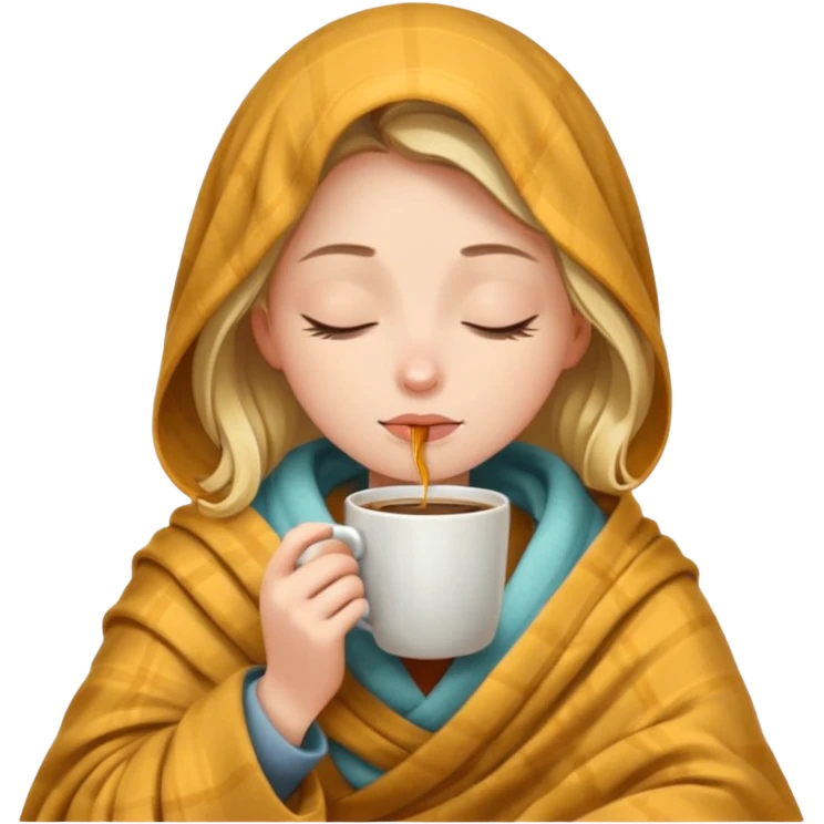 girl inside a blanket sipping coffee eyes closed emoji