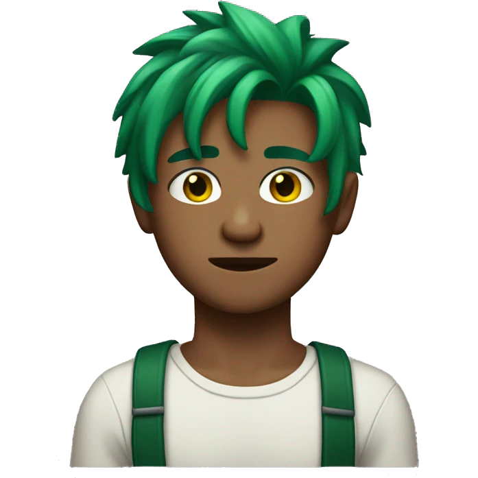 a person with green hair scar on his right eye a scar on his chest and only 21 years old emoji