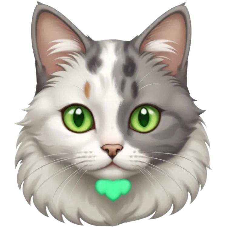 beautiful female grey cat with green eyes, white paws and white chest emoji