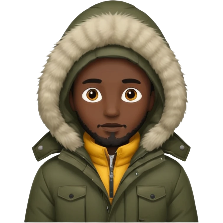 man in parka, black face. emoji