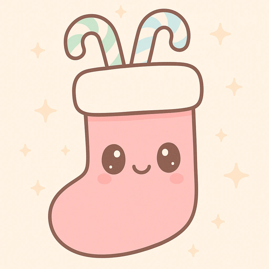 cute pink Christmas stocking with candy canes, kawaii style emoji