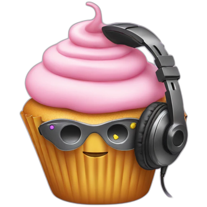 cupcake with a gaming headset emoji