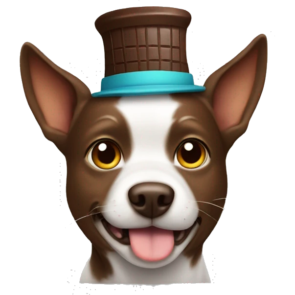 Dog wearing cat hat and hoy chocolate  emoji