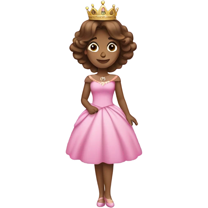 princess with a pink dress and a crown with brown hair emoji